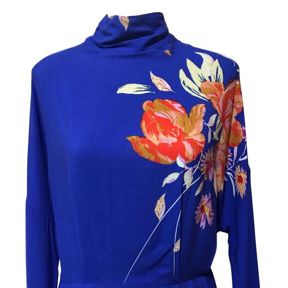 Free People Gemma Tunic Floral Dress Size Large OB686064 Blue EUC Long Sleeve - Picture 9 of 13